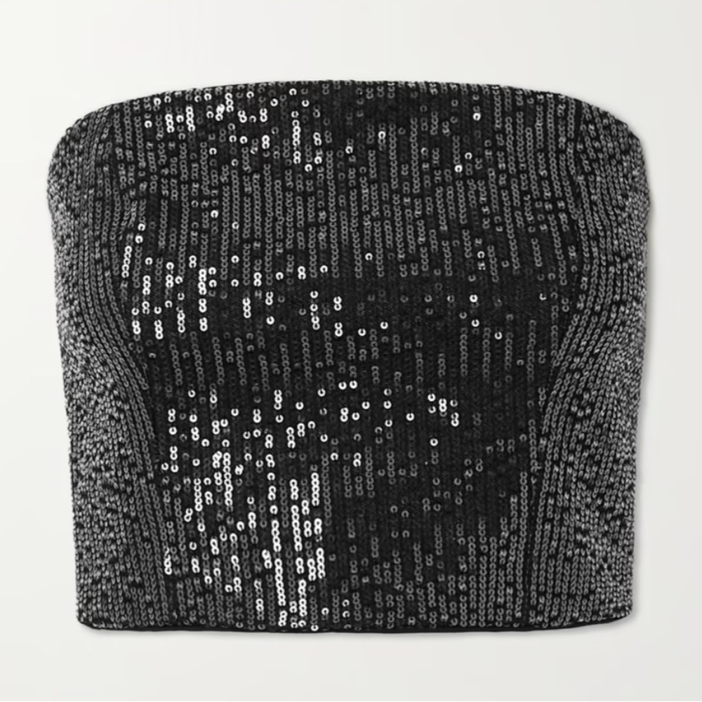 Rotate Emili strapless sequined denim top